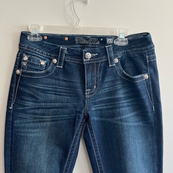 Miss Me Jeans Womens Dark Wash Mid-Rise Easy Boot Size 3/4 (27) Rhinestone - Picture 5 of 11